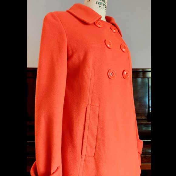 EUC Orange Double-breasted A-line Swing Coat Jacket Small Petit Veste - Picture 6 of 7